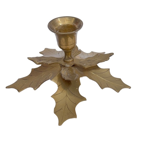 Other - Vintage Brass Christmas Holly Candle Holder Small Candlestick for Taper Candles